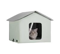 VEVOR Casa para Gatos con Calefacción de 48 x 56 x 44 cm, Refugio para Gatos Plegable Al Aire Libre de Tela Oxford 600D con Almohadilla Térmica, Temperatura Ajustable y Temporizador, Verde (Medio)