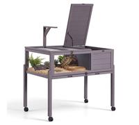 VEVOR Casa para Tortugas de Madera de Soporte Alto con Ruedas con Freno | Terrario para Reptiles Animales Pequeños, 2 Cabinas, Bandeja Extraíble, Soporte para Lámpara, Techo de Malla y Techo Abatible