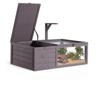 VEVOR Casa para Tortugas de Madera Terrario para Reptiles con 2 Cabinas, Recinto para Animales Pequeños, Techo de Malla Abatible, Panel Lateral Transparente, Bandeja Extraíble, Soporte para Lámpara