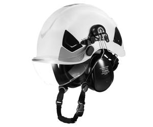 VEVOR Casco de Seguridad, Aprobado por ANSI/ISEA Z89.1, Ajustable y Ventilado de ABS con Visera, Orejeras y Suspensión de Trinquete de 6 Puntos, Clase C, para Construcción Industrial, Blanco