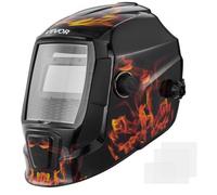 VEVOR Casco de Soldadura con Oscurecimiento Automático Solar, con 2 Sensores de Arco, de Tono DIN 4/9-13, para Soldadura TIG, MIG y Arco, Amolado, Patrón de Llama Amarillo, 350 x 260 x 220 mm