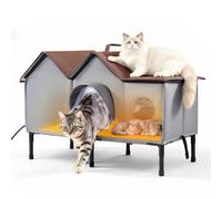 VEVOR Caseta para Gatos para Exteriores Casita Climatizada con Base Elevada | para Interior Otoño Invierno, con Almohadilla Térmica, Doble Puerta y Ventanas, Temperatura Constante 35-45°C, Impermeable