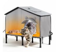 VEVOR Caseta para Gatos para Interior y Exterior con Almohadilla Térmica, para Otoño Invierno, Base Elevada, Temperatura Constante de 35-45°C, Impermeable, con Doble Puerta y Ventanas, Gris Oscuro