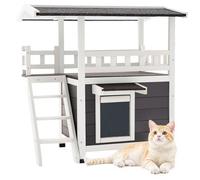 VEVOR Caseta para Gatos, Refugio Elevado de Madera de 2 Plantas con Escaleras y Balcón, Espacio Amplio, Casa Impermeable para Gatos Salvajes de Interior y Exterior en Invierno, 762 x 563 x 774 mm