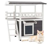 VEVOR Caseta para Gatos, Refugio Elevado de Madera de 2 Plantas con Escaleras y Balcón, Espacio Amplio, Casa Impermeable para Gatos Salvajes de Interior y Exterior en Invierno, 762 x 563 x 774 mm