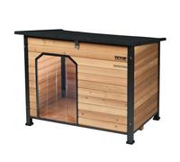VEVOR Caseta para perros al aire libre caseta para perros con aislamiento impermeable y suelo elevado caseta de madera con marco exterior de hierro, techo abierto, para perros medianos a grandes