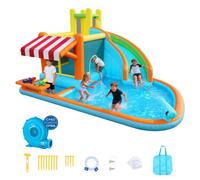 VEVOR Castillo Hinchable 455 x 390 x 238 cm, Parque Infantil Inflable con Tobogán Acuático, Rebotes, Piscina de Chapoteo y Puesto de Mercado de Simulación para 3 a 4 Niños de 3 a 8 Años, para Jardín