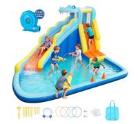 VEVOR Castillo Hinchable con Soplador 353x400x235 cm, Parque Infantil Inflable con Tobogán Acuático, Muro de Escalada, Piscina de Chapoteo, Lanzamiento de Aros de Agua para 3 a 4 Niños de 3 a 8 Años
