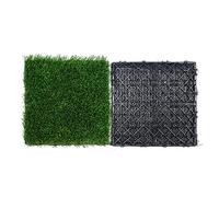 VEVOR Césped Artificial Juego de 18 Baldosas Entrelazadas para Interiores y Exteriores 31x31 cm Alfombra de Suelo Autodrenante, Hojas de Hierba 40 mm para Jardín, Parque Infantil, Decoración del Hogar