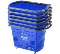 VEVOR Cesta Azul de la Compra, 6 Piezas, 39 L, Carros de la Compra con Asas y Ruedas de Plástico de 540 x 330 x 365 mm, Cesta de la Compra Portátil Grande para Supermercado, Tiendas Minoristas