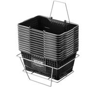 VEVOR Cesta Negra de la Compra con Mango y Soporte de Metal, 12 Piezas, 21 L, Cesta Portátil de la Compra de Plástico Duradero de 425 x 305 x 218 mm, para la Compra de Comestibles en el Supermercado