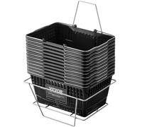 VEVOR Cesta Negra de la Compra con Mango y Soporte de Metal, 12 Piezas, 21 L, Cesta Portátil de la Compra de Plástico Duradero de 425 x 305 x 218 mm, para la Compra de Comestibles en el Supermercado