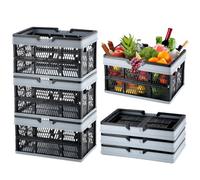 VEVOR Cesta Negro de la Compra Plegable, 25 L, 3 Piezas, Cesta de Almacenamiento Plegable de Plástico con Asa, Cesta de la Compra de Frutas y Verduras, Cesta de la Compra para Supermercado, Tienda