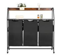 VEVOR Cesta para la Colada, Clasificador de Ropa 1040 x 330 x 1045 mm con 3 Compartimentos de Tela Oxford 600D, Tablero de Madera, Ruedas y Estantes Tipo Escalera, Clasificador de Ropa Sucia, Negro