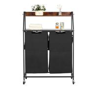 VEVOR Cesta para la Colada, Clasificador de Ropa 700 x 330 x 1045 mm con 2 Compartimentos de Tela Oxford 600D, Tablero de Madera, Ruedas y Estantes Tipo Escalera, Clasificador de Ropa Sucia, Negro