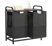 VEVOR Cesta para la Colada con Tablero de Madera, Clasificador de Ropa 668 x 330 x 710 mm con 2 Bolsas Extensibles de Tela Oxford 600D y Estructura de Metal, Clasificador de Ropa para Baño, Negro