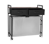 VEVOR Cesta para la Colada con Tablero de Madera, Clasificador de Ropa 830 x 320 x 810 mm con 3 Compartimentos, Ruedas, 2 Cajones y Ganchos, Sistema de Clasificación de Ropa para el Baño, Negro