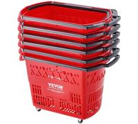 VEVOR Cesta Roja de Carrito Cesta de Compras con Ruedas y Asa, 6 Piezas, 39 L
