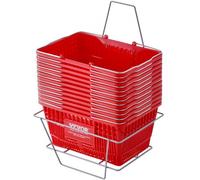 VEVOR Cesta Roja de la Compra con Mango y Soporte de Metal, 12 Piezas, 21 L, Cesta Portátil de la Compra de Plástico Duradero de 425 x 305 x 218 mm, para la Compra de Comestibles en el Supermercado