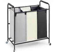 VEVOR Cesto de Ropa Sucia de 3 Secciones Organizador de Cesto de Ropa Sucia de Alta Resistencia Carro Clasificador de Ropa con Ruedas Alta Resistencia con Bloqueo para ropa sucia en Cuarto de Lavado