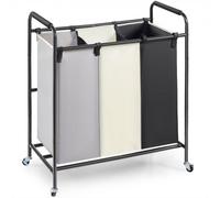 VEVOR Cesto de Ropa Sucia de 3 Secciones Organizador de Cesto de Ropa Sucia de Alta Resistencia Carro Clasificador de Ropa con Ruedas Alta Resistencia con Bloqueo para ropa sucia en Cuarto de Lavado