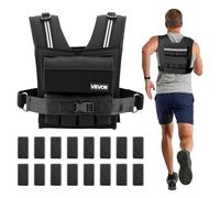 VEVOR Chaleco Lastrado Ajustable 0,63-16 kg, Chaleco Ponderado con 16 Bloques de Hierro Extraíbles de 0,95 kg, Tira Reflectante, para Entrenamiento de Fuerza, Correr, Fitness, Desarrollo Muscular