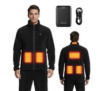 VEVOR Chaqueta Polar Calefactable Hombre, Batería Externa Recargable 7,4 V y 16 000 mAh, 6 Zonas Calentamiento, 35-40/45-50/55-60 °C, 3 h/6 h/10 h de Calor, para Acampadas en Invierno, Negro, L