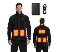 VEVOR Chaqueta Polar Calefactable Hombre, Batería Externa Recargable 7,4 V y 16 000 mAh, 6 Zonas Calentamiento, 35-40/45-50/55-60 °C, 3 h/6 h/10 h de Calor, para Acampadas en Invierno, Negro, L