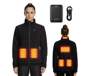 VEVOR Chaqueta Polar Calefactable para Mujer, con Batería Externa Recargable 7,4 V y 16 000 mAh, 6 Zonas de Calentamiento, 3 Niveles de Temperatura, 3 h/6 h/10 h de Calor, Color Negro, Talla XXXL