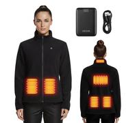 VEVOR Chaqueta Polar Calefactable para Mujer, con Batería Externa Recargable de 7,4 V y 16 000 mAh, 6 Zonas de Calentamiento, 3 Niveles de Temperatura, 3 h/6 h/10 h de Calor, Color Negro, Talla XL