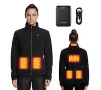 VEVOR Chaqueta Polar Calefactable para Mujer, con Batería Externa Recargable de 7,4 V y 16 000 mAh, 6 Zonas de Calentamiento, 3 Niveles de Temperatura, 3 h/6 h/10 h de Calor, Color Negro, Talla L