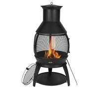 VEVOR Chimenea de Leña para Exteriores 508 mm, de Hierro, para Barbacoa y Calentamiento con Malla para Parrilla Revestimiento para Chimenea y Tapa a Prueba de Óxido para Patio, φ 500 x 1100 mm