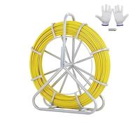 VEVOR Cinta para pescar de fibra de vidrio, 656 pies 1/4", extractor de alambre para cinta de pescar para conductos, varilla para correr cables con soporte de carrete de acero, 3 cabezales de tracción