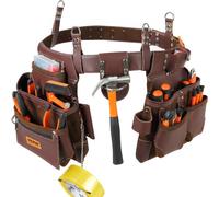 VEVOR Cinturón de Herramientas Marrón, 22 Bolsillos, Tamaño de Cintura 73,6-137,2 cm, Cinturón de Herramientas de PU Desmontable para Electricista, Carpintero, Manitas, Carpintero, Construcción