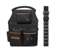 VEVOR Cinturón Portaherramientas de Trabajo, 14 Bolsillos, para Electricistas, Carpinteros y Obreros de la Construcción, con Soporte para Martillo y Herramientas, Ajustable 830 a 1270 mm, Negro