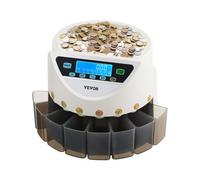 VEVOR Clasificadora de Monedas EURO, Contadora de Monedas para 8 Tipos de Monedas de Euro con Pantalla LCD, Almacenamiento de Monedas, 5 Tubos y Cajas para Monedas Admite hasta 850 Monedas