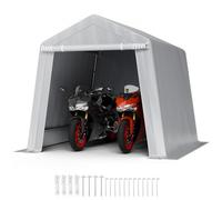 VEVOR Cobertizo de Almacenamiento para Exteriores Carpa Portátil 245x245x227 cm con Puerta Enrollable Estructura Resistente, Garaje para Motocicleta, Cortacésped, Bicicleta, Herramientas, Gris