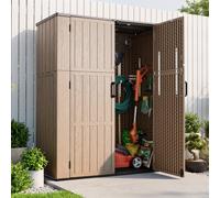 VEVOR Cobertizo de Jardín para Almacenamiento Armario de Resina Marrón, para Organizar Herramientas de Jardinería, Impermeable, Puertas con Cerradura, 1420 x 670 x 1760 mm, Dispositivo Antivuelco