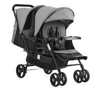 VEVOR Cochecito Doble Ligero y Plegable con Asiento Tándem Respaldo Reposapiés Ajustable Cinturón de Seguridad Envolvente Cesta de Almacenamiento para Recién Nacidos y Niños Pequeños, Gris Oscuro