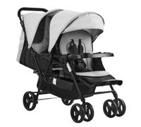 VEVOR Cochecito Doble Ligero y Plegable con Asiento Tándem Respaldo Reposapiés Ajustable Cinturón de Seguridad Envolvente Cesta de Almacenamiento para Recién Nacidos Niños Pequeños, Gris Claro Negro