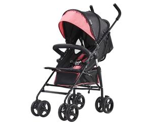 VEVOR Cochecito Ligero, Respaldo Reclinable Multiposición, Plegable y Compacto, de Acero al Carbono, Cesta de Almacenamiento Grande, con Sombrilla para Viajes y Más, Negro/Rosa, 780 x 500 x 1040 mm