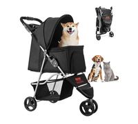 VEVOR Cochecito para Mascotas Capacidad 16kg Carrito Plegable para Perros de 3 Ruedas con Ventana de Malla y Portavasos Cochecito Portátil Tela Oxford 600D con Freno para Mascotas Pequeñas Medianas
