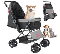 VEVOR Cochecito para Mascotas Capacidad 20kg Carrito Plegable para Perros de 4 Ruedas con Ventana de Malla Asa Reversible Cochecito Portátil Tela Oxford 600D con Freno para Mascotas Pequeñas Medianas