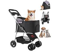 VEVOR Cochecito para Mascotas Capacidad de 16 kg Carrito Plegable para Perros de 4 Ruedas con Portabebés Desmontable Ventana de Malla Tela Oxford 600D con Freno para Mascotas Pequeñas Medianas