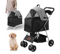 VEVOR Cochecito para Perros 4 Ruedas Giratorias 1 Freno Cochecito para Mascotas Carga de 16 kg Transportín de Perros Soporte Extraíble Cesta de Almacenamiento Portavasos para Perros, Negro Gris Oscuro