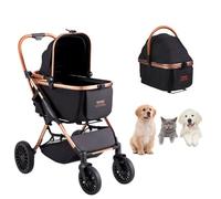 VEVOR Cochecito para Perros 4 Ruedas Giratorias con Freno Cochecito para Mascotas Carga 30 kg Cochecito para Gatos Soporte Extraíble Cesta de Almacenamiento Cojín para Perros Pequeños/Medianos, Negro