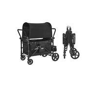 VEVOR Cochecito Plegable para 4 Niños, con Asa Ajustable, Arnés de Seguridad de 5 Puntos y Capota Extraíble, 4 Plazas, para Camping, Negro(Carga de 150 kg), Acero al Carbono, 1650 x 725 x 1250 mm