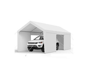 VEVOR Cochera 3,65 x 6,09 x 3,02 m, Cochera Potable con Paredes Laterales y Puerta Desmontables, Marquesina para Coches Resistente a los Rayos UV y al Agua, para Automóviles, Embarcaciones, Blanco