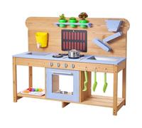 VEVOR Cocina de Barro para Niños al Aire Libre, Madera de Cedro, con 4 Estufas, Ganchos, Fregaderos Dobles, Palas para Plantar, Espátulas, Ollas y Accesorios para Cocinar, 1220 x 400 x 935 mm