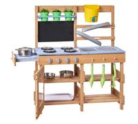 VEVOR Cocina de Barro para Niños al Aire Libre, Madera de Cedro, con 4 Estufas, Ganchos, Fregaderos, Palas para Plantar, Espátulas, Mango, Ollas y Accesorios para Cocinar, 762 x 324 x 914 mm